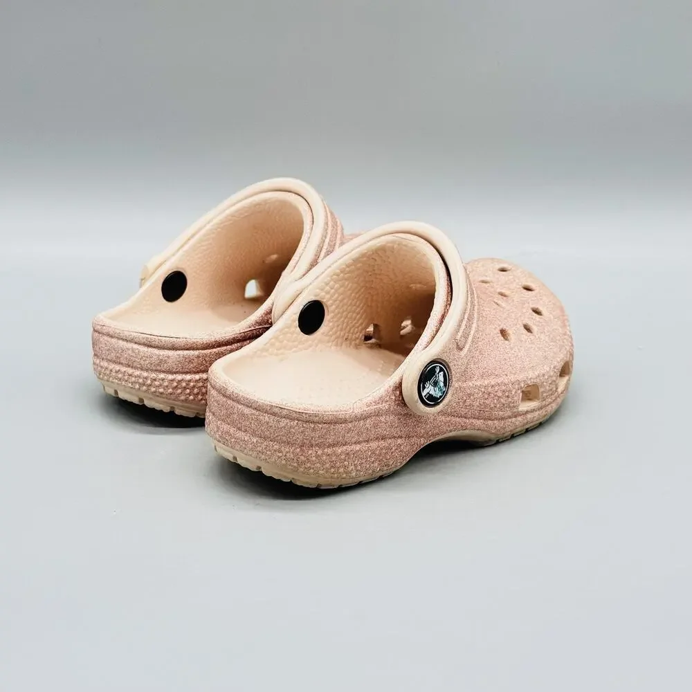 Crocs Shoes Girls 8 Pink Glitter Classic Clog Slip On Sandals Lightweight Casual